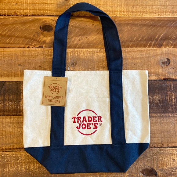Trader Joe's Navy and Cream Mini Canvas Tote Bag - Picture 1 of 1